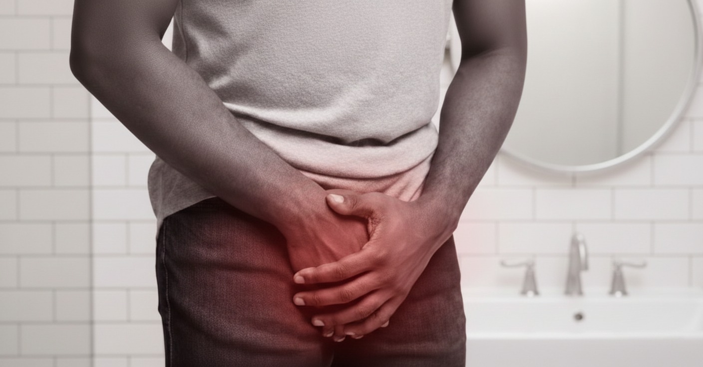 Person holder sig for underlivet som tegn på ubehag ved klamydia